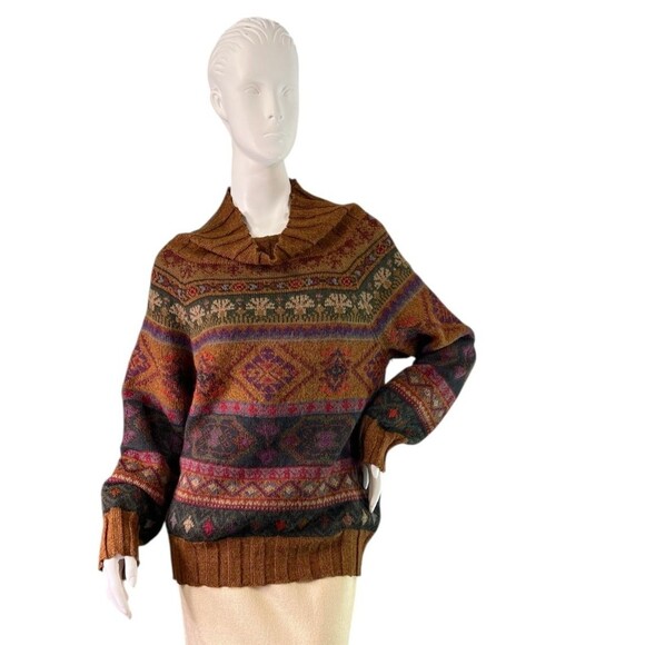 MILLMA Bolivia Handloomed  Sweater 100% Alpaca Wool Cowl Neck Art-to-Wear Size M - Picture 1 of 9